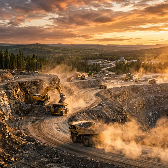 Open-pit mining operations with heavy equipment
